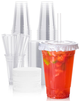 9oz/12oz/16oz/20oz Disposable Clear Plastic cups with Lid and Straw - Party & Picnic Use - Jolly Chef - JOLLYCHEF