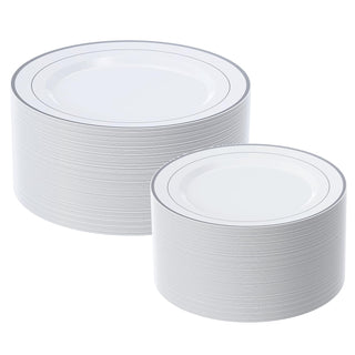 White with Silver Rim Elegant Plastic Plate Set - Weddings & Birthday Parties - FOCUSLINE - JOLLYCHEF