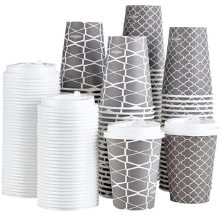 Multiple Size Gray Paper Coffee Cups with Lids - To Go Cups & Home - Jolly Party - JOLLYCHEF