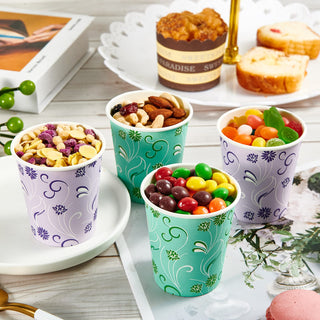 5oz Purple & Light Green Floral Pattern Paper Dessert Cups - Cupcake & Party - TV TOPVALUE - JOLLYCHEF
