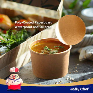 Brown Microwavable Kraft Paper Soup Containers with Lids - Hot Soup & Storing Food - Jolly Chef - JOLLYCHEF