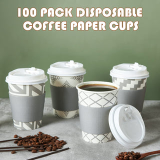Multiple Size Four Designs Paper Coffee Cups with Lid & Sleeve & Straws - Home & Cafe - LITOPAK - JOLLYCHEF