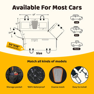 Black Waterproof & Non-Slip Dog Car Seat Cover - Travel & Adventure - Miyoky