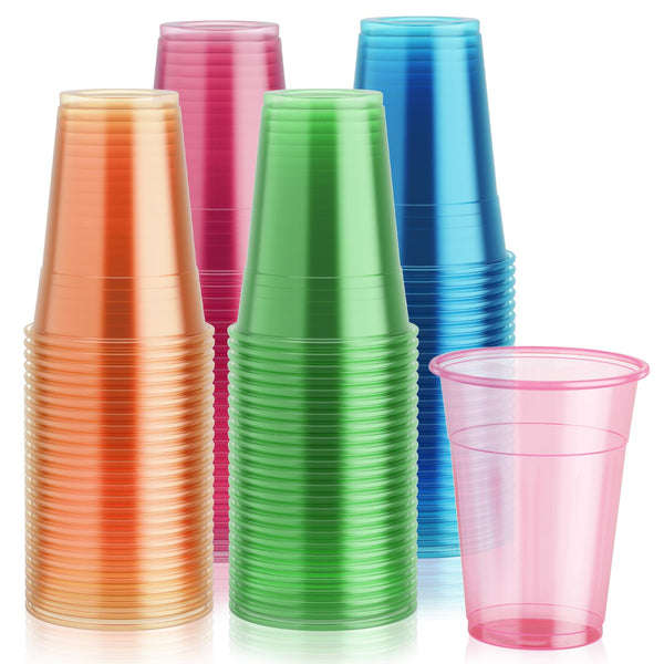 12oz/16oz Bulk Case Blacklight Plastic Cups | Neon Cups for Cold Drinks, Juices | Restaurant Supply