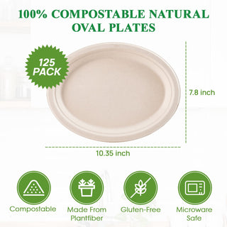10in/ 12in Natural Oval Compostable Plates - BBQ & Picnic - Vplus - JOLLYCHEF