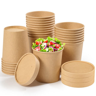 Brown Microwavable Kraft Paper Soup Containers with Lids - Hot Soup & Storing Food - Jolly Chef