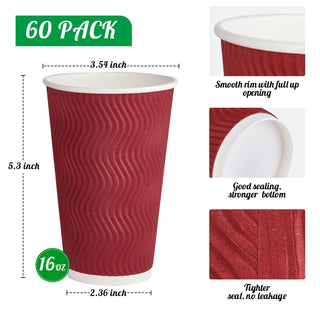 8oz/ 12oz/ 16oz Elegant Red Ripple Wall Durable Paper Coffee Cups - Tea Hot Chocolate & Office - Jolly Pack - JOLLYCHEF