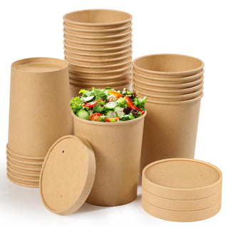 Brown Microwavable Kraft Paper Soup Containers with Lids - Hot Soup & Storing Food - Jolly Chef - JOLLYCHEF