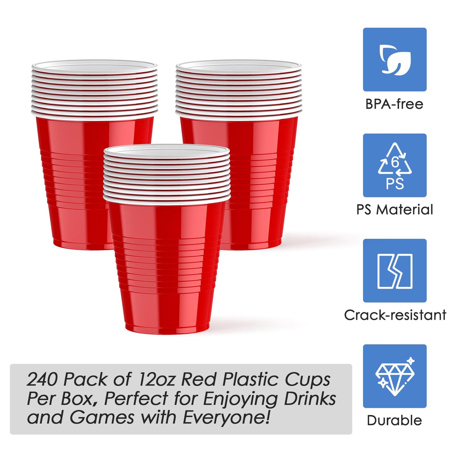 「Jolly Choice」Red Party Disposable Plastic Cups