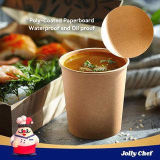 Brown Microwavable Kraft Paper Soup Containers with Lids - Hot Soup & Storing Food - Jolly Chef - JOLLYCHEF