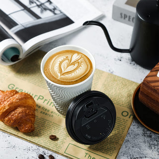8oz/ 12oz/ 16oz Gray Ripple Wall Paper Coffee Cups with Lids and Straw - Hot Drinks & Cafe - MUCHII - JOLLYCHEF