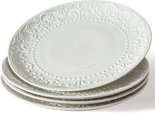 Set of 4 8.25-inch salad plates, embossed ceramic dessert plates - KitchenAid, microwave, oven and dishwasher safe