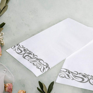 3 - Ply White and Sliver Pattern Paper Napkins - Weddings & Parties - Vplus - JOLLYCHEF