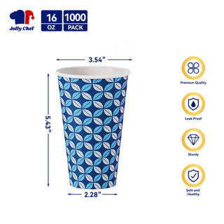 12oz /16oz Blue Leaf Design Leak - Resistant Coffee Cups - Office & Party Use - Jolly Chef - JOLLYCHEF