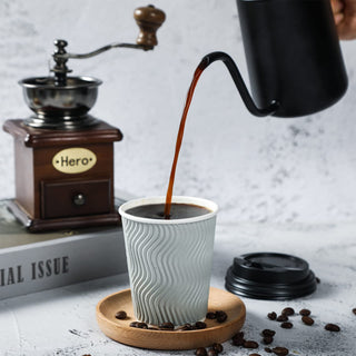 8oz/ 12oz/ 16oz Gray Ripple Wall Paper Coffee Cups with Lids and Straw - Hot Drinks & Cafe - MUCHII - JOLLYCHEF