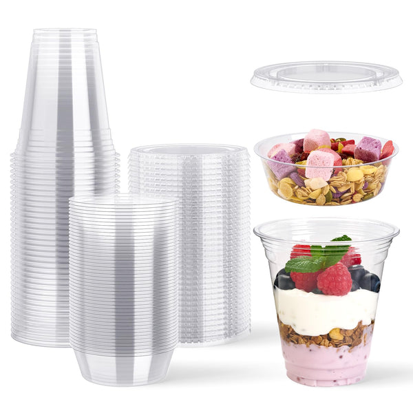 12 oz Bulk Parfait Cups | Plastic Dessert Cups for Yogurt, Granola | Bpa Free | Restaurant Supply