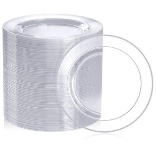 7in /10in Clear with Silver Rim Plastic Plates - Weddings & Birthday Parties - FOCUSLINE - JOLLYCHEF
