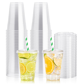 12oz/16 oz Clear Plastic Cups with Flat Slotted Lids - Juice & Smoothies - Jolly Party - JOLLYCHEF