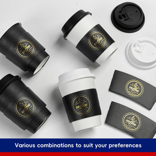 12oz/ 16oz Black & White Paper Coffee Cups With Lids & Sleeves & Stirrers - Office & Cafe - Jolly Chef - JOLLYCHEF