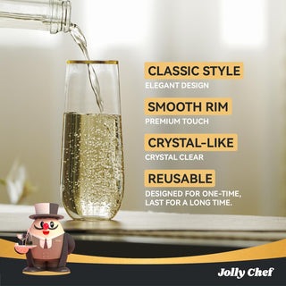 9oz Gold Rim Clear PET Plastic Stemless Champagne Flutes - Wedding & Parties - Jolly Chef - JOLLYCHEF
