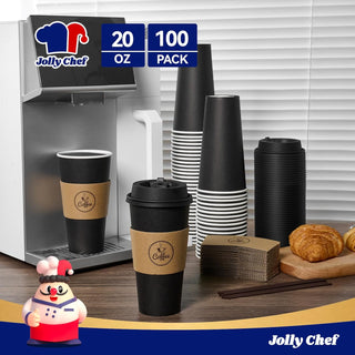 Bulk Black Coffee Cup Sets | Paper to-Go Cups for Coffee, Tea, Hot Chocolate | Food-Grade | Cafe Supply