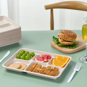 11 * 8 inch 500 Pack 5 Compartment Paper Plates for Lunch