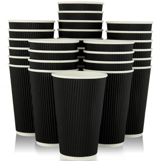 8oz/ 12oz/ 16oz Elegant Black Ripple Wall Durable Paper Coffee Cups - Tea Hot Chocolate & Office - Jolly Pack - JOLLYCHEF