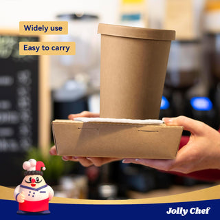 Brown Microwavable Kraft Paper Soup Containers with Lids - Hot Soup & Storing Food - Jolly Chef - JOLLYCHEF