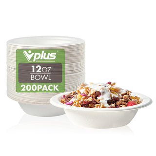 12oz/ 16oz White Wide Mouth Eco - Friendly Compostable Bowls - Snacks & Salads - Vplus - JOLLYCHEF