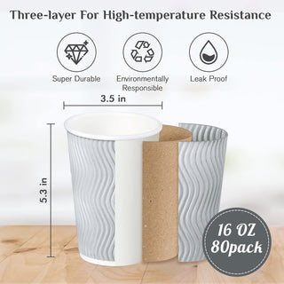 8oz/ 12oz/ 16oz Gray Ripple Wall Paper Coffee Cups with Lids and Straw - Hot Drinks & Cafe - MUCHII - JOLLYCHEF