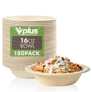 12oz/ 16oz Natural Wide - mouth Compostable Bowls - Milk & Chili Soups - Vplus - JOLLYCHEF