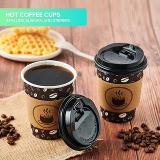 Multiple Size Brown Paper Coffee Cups with Lids & Sleeves & Straws - Hot Coffee & Office - Jolly Party - JOLLYCHEF