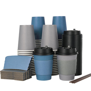 Multiple Size Blue, Gray Paper Coffee Cups Sets - Office & Cafe - LITOPAK - JOLLYCHEF