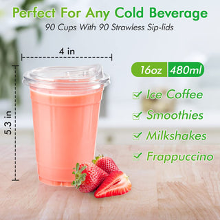 Multiple Sizes Clear PET Plastic Cups with Strawless Sip Lids - Iced Coffee & Smoothie - Lilymicky - JOLLYCHEF