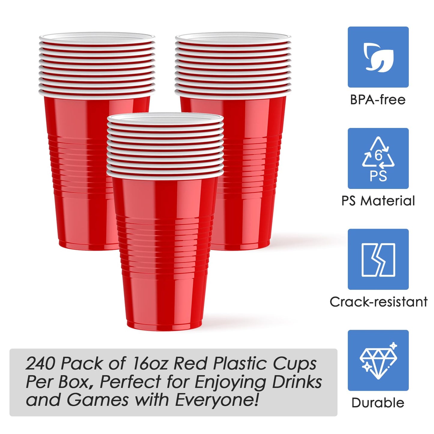 「Jolly Choice」Red Party Disposable Plastic Cups