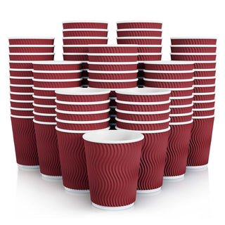8oz/ 12oz/ 16oz Elegant Red Ripple Wall Durable Paper Coffee Cups - Tea Hot Chocolate & Office - Jolly Pack - JOLLYCHEF