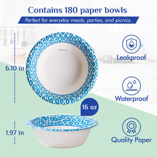 12oz/ 16oz/ 20oz Blue with Printed Camouflage Border Round Paper Bowls - Breakfast & Party - MUCHII - JOLLYCHEF