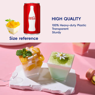 2oz/ 3oz Square Plastic Dessert Cups with Spoons - Party & Special Events Use - Jolly Chef