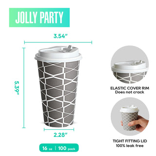 Multiple Size Gray Paper Coffee Cups with Lids - To Go Cups & Home - Jolly Party - JOLLYCHEF