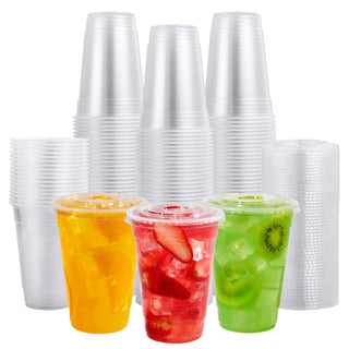 12oz/ 16oz Clear Plastic Cups with Flat Lids - Juice & Smoothies - FOCUSLINE - JOLLYCHEF