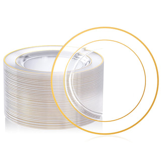 7in /10in Elegant Clear Plastic Plates with Gold Rim - Wedding & Birthday Party - FOCUSLINE - JOLLYCHEF