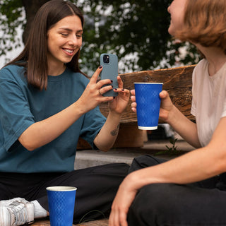 8oz/ 12oz/ 16oz Elegant Blue Ripple Wall Durable Paper Coffee Cups - Tea Hot Chocolate & Office - Jolly Pack - JOLLYCHEF