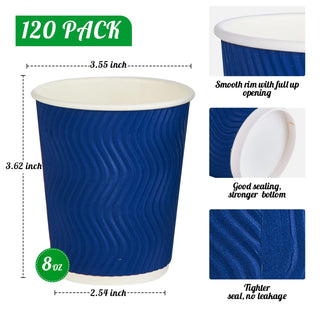 8oz/ 12oz/ 16oz Elegant Blue Ripple Wall Durable Paper Coffee Cups - Tea Hot Chocolate & Office - Jolly Pack - JOLLYCHEF