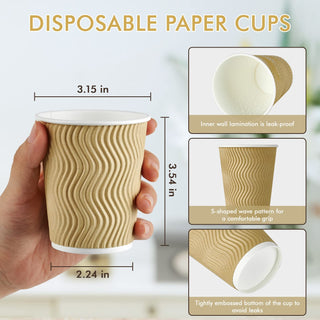 8oz/ 12oz/ 16oz Ripple Wall Durable Paper Coffee Cups - Hot Beverage & Office - DAILYPACK - JOLLYCHEF