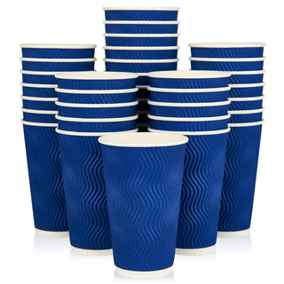 8oz/ 12oz/ 16oz Elegant Blue Ripple Wall Durable Paper Coffee Cups - Tea Hot Chocolate & Office - Jolly Pack - JOLLYCHEF