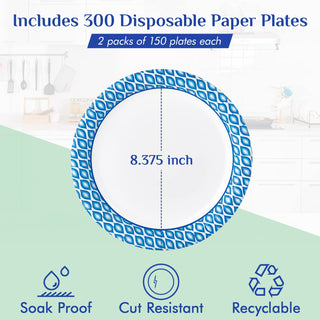 8.375in /10in Blue Camo Round Paper Plates - Daily Use & Parties - MUCHII - JOLLYCHEF