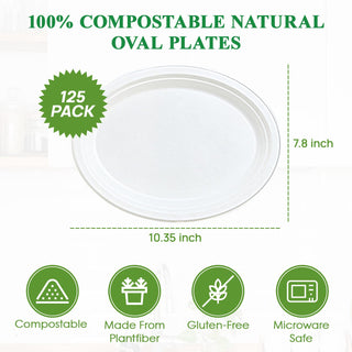 10in / 12in White Oval Compostable Plates - BBQ & Party - Vplus - JOLLYCHEF