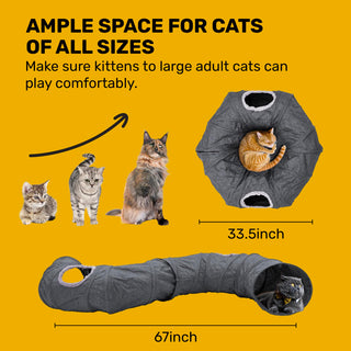 3-Way Durable Cationic Fabric Cat Tunnel - Indoor Play & Resting Spot - Miyoky