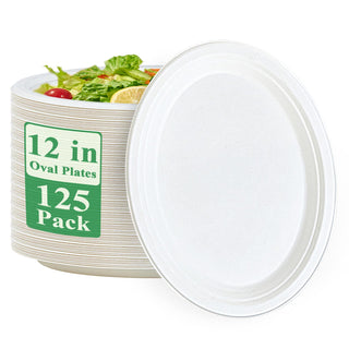 10in / 12in White Oval Compostable Plates - BBQ & Party - Vplus - JOLLYCHEF