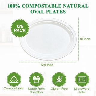 10in / 12in White Oval Compostable Plates - BBQ & Party - Vplus - JOLLYCHEF